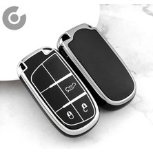 Alazpay Fiat Egea 500X Jeep Grand Cherokee Wrangler Renegade Compass Chrysler 300C Gümüş Kenar Tpu Anahtar Kılıfı (1 Adet)