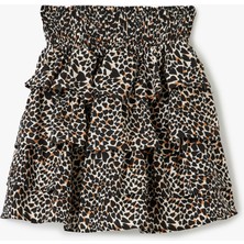 Gipeli Viskon Leopar Desenli Volanlı Mini Şort Etek