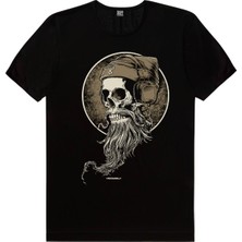 Rock&Roll Sakallı Kurukafa Siyah Erkek Tshirt