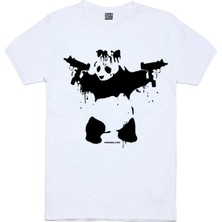 Rock&Roll Uzi Tabancalı Panda Beyaz Erkek Tshirt