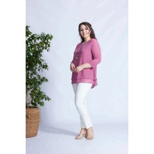 Moda Berray 1934 Kolyeli Şifon Büyük Beden Şık Bluz Gül Kurusu