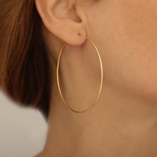 Nox Jewelry 14 Ayar Altın Kaplama Büyük Halka Gümüş Küpe - İnce Minimal Şık Halka Küpe - E00276