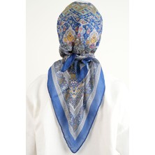 Etnik Desen Soft Eşarp - Saks Mavisi