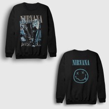 Presmono Siyah Guitar Kurt Cobain Nirvana Sırt Baskılı Sweatshirt