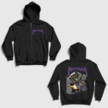 Presmono Siyah Metallica V2 Cincinnati Print Brandon Heart Sırt Baskılı Fermuarlı Kapüşonlu Sweatshirt
