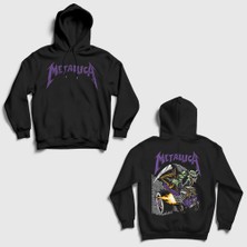 Presmono Siyah Metallica V2 Cincinnati Print Brandon Heart Sırt Baskılı Kapüşonlu Sweatshirt