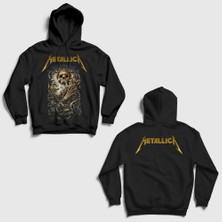 Presmono Siyah Skull Tutankhamun Metallica Sırt Baskılı Kapüşonlu Sweatshirt