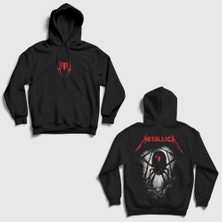 Presmono Siyah Spider Muzik Metallica Sırt Baskılı Kapüşonlu Sweatshirt
