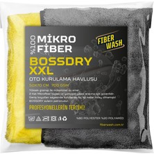 FiberWash Bossdry Xxl Biyeli Çift Kat Süper Emici Mikrofiber Araç Kurulama Havlusu 50X70 cm 700GR/M2 Sarı-Gri