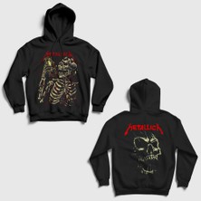 Presmono Siyah Time Muzik Metallica Sırt Baskılı Kapüşonlu Sweatshirt