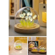 Deco Elit Mega Boy Mavi Lale 10 Ledli Gece ve Masa Lambası Dekoratif Cam Küre Yeni Nesil El Yapımı Cam Küre