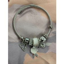 Stainless Steel Pandora Charm Beyaz Balık Figürlü Çelik Bileklik