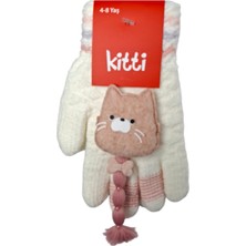 Kitti Spteks Kitti 4-8 Yaş Kız Çocuk Krem Renk Kedi Maskot Figürlü Kışlık Örme Eldiven