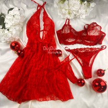 Büyük Beden Kırmızı.pijama.gecelik Seti