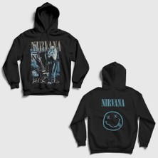 Presmono Siyah Guitar Kurt Cobain Nirvana Sırt Baskılı Kapüşonlu Sweatshirt
