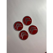 Otomor Aksesuar Citroen Jant Logo Yapıştırma Etiket Amblem Siyah-Kırmızı 4 Adet 60MM