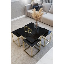 Home Plus Mobilya 4+1 Gold Ayak Siyah Ayna Orta Sehpa