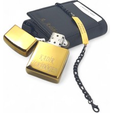 Sürlaz Isme Özel Mekanizmalı Kartlık Kişiye Özel Benzinli Gold Çakmak Isme Özel Gold Bileklik 3 Lü Set