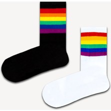 2'li Çok Renkli Çizgili Atletik Çorap Set