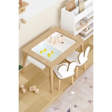 Ahşap Oyun Aktivite Masası Suya Karşı Dayanıklı 2 Adet Sandalyeli