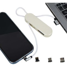 Powermaster PM-25905 Beyaz 3in1 (Type C- Lightning- Micro Usb) Manyetik Uç Taşınabilir Şarj Kablosu