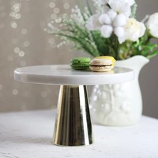 Akayev Mermer 28 cm Altın Konik Ayak Beyaz Kalın Sunum Tabağı