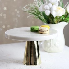 Akayev Mermer 28 cm Altın Konik Ayak Beyaz Kalın Sunum Tabağı