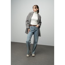 Olcay Ekose Desenli Kruvaze Oversize Kaban Siyah-Beyaz 3020