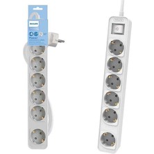 Phılıps CHP2164WB/62 6lı Grup Priz Topraklı 3 Metre Anahtarlı
