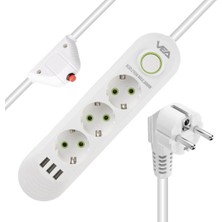 Vea VA-21558 3lü 1.5 Metre Kablolu 3 Usbli Beyaz Akım Korumalı Priz