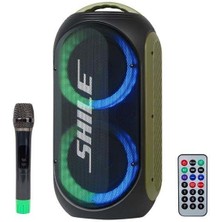 Shıle SL-2019A El Mikrofonlu-2 Mik Giriş-2 Gitar Girişli Kumandalı Usb+Sd+Bt Işıklı Şarjlı Seyyar Anfi