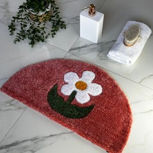 Beyaz Papatya Desenli Yarı Daire Kaydırma Tabanlı Tufting Halı