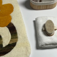 Krem Çiçekli Dekoratif Tufting Halı, Kaydırmaz Tabanlı Paspas