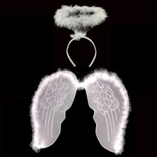 Ynt İthalat Beyaz Otrişli Dantel Tüllü Peri Kanadı ve Peri Tacı Seti 45X40 cm