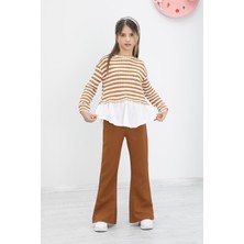 Taba Çizgili Bluzlu Ispanyol Paça Pantolonlu Kız Çocuk 2li Takım 19983