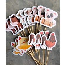 Hiras Dizayn 15ADET Çiftlik Hayvanları Iyiki Doğdun Cupcake Doğum Günü Süsü Pasta Kürdanı  6-7 cm  Cupcake Pasta
