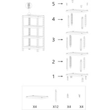 Carpe Kitchen 4 Katlı Modüler Dikdörtgen 29X38X100 cm Mutfak Rafı