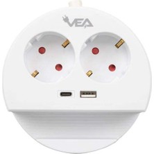 Vea Ve- G1102C 2li USB + Type-C Girişli Telefon Standlı 1.5 Metre Grup Priz