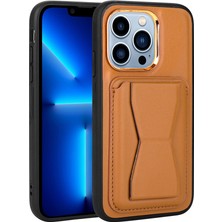 Apple iPhone 12 Pro Max Kılıf Kartlıklı Standlı ​pu Deri Memo Kapak-Kahve Açık
