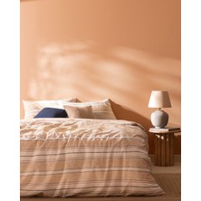 Madame Coco Elodie Family Size %100 Pamuk Lastikli Ranforce Baskılı Bej Nevresim Takımı Modern Desen