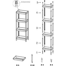 Vesken 4 Katlı Modüler Dikdörtgen Raf Ünitesi 23 x 36 x 100 Ölçülere Sahip Mutfak Rafı, Banyo Rafı