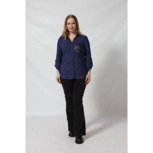 3277 Simli ve Derili Cepli Yumuşak Dokulu Büyük Beden Yün Gömlek