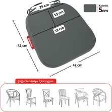 Xpermate 4'lü Standartfit Oval Sandalye Minderi Fermuarlı Yıkanabilir Kılıf Bağcıklı Su ve Yağ Itici 42 x 42 x 5 Antrasit