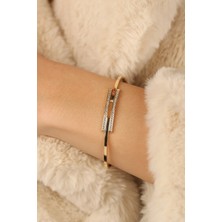 ÇGK KUYUMCULUK Taşlı 2 Sıra Kaburga Kelepçe Altın Bilezik CGKKLP0107