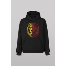 Aslan Kafası Sarı Kırmızı Yeleli Lion Ön Baskılı Sweatshirt Unisex Kapüşonlu Hoodie