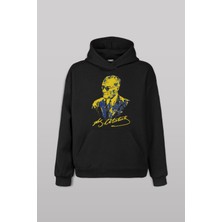 Atatürk Sarı Lacivert Ön Baskılı Sweatshirt Unisex Kapüşonlu Hoodie