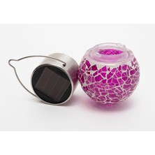 Solar Small Cracked Bottle Lights Güneş Enerjili Mor Renkli Mozaik Görünümlü Cam Aydınlatma