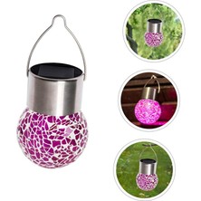 Solar Small Cracked Bottle Lights Güneş Enerjili Mor Renkli Mozaik Görünümlü Cam Aydınlatma