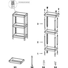 Vesken 3 Katlı Modüler Dikdörtgen Raf Ünitesi 23 x 36 x 71  cm  Mutfak Rafı, Banyo Rafı