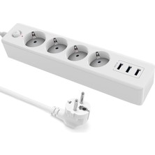 Tenon 4lü Akım Korumalı Priz 2 Metre Anahtarlı 2500 Joule 3xusb